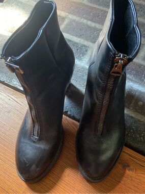 Acne studios Black Front-Zip Leather platform Ankle Boots 37 6.5